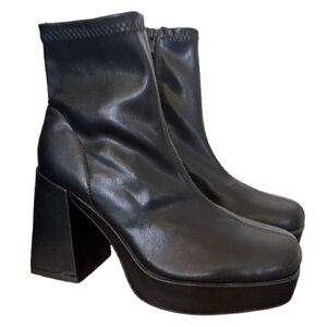 Diba Black Chunky Platform Side Zip Boots Faux Leather y2k Style Fall Winter